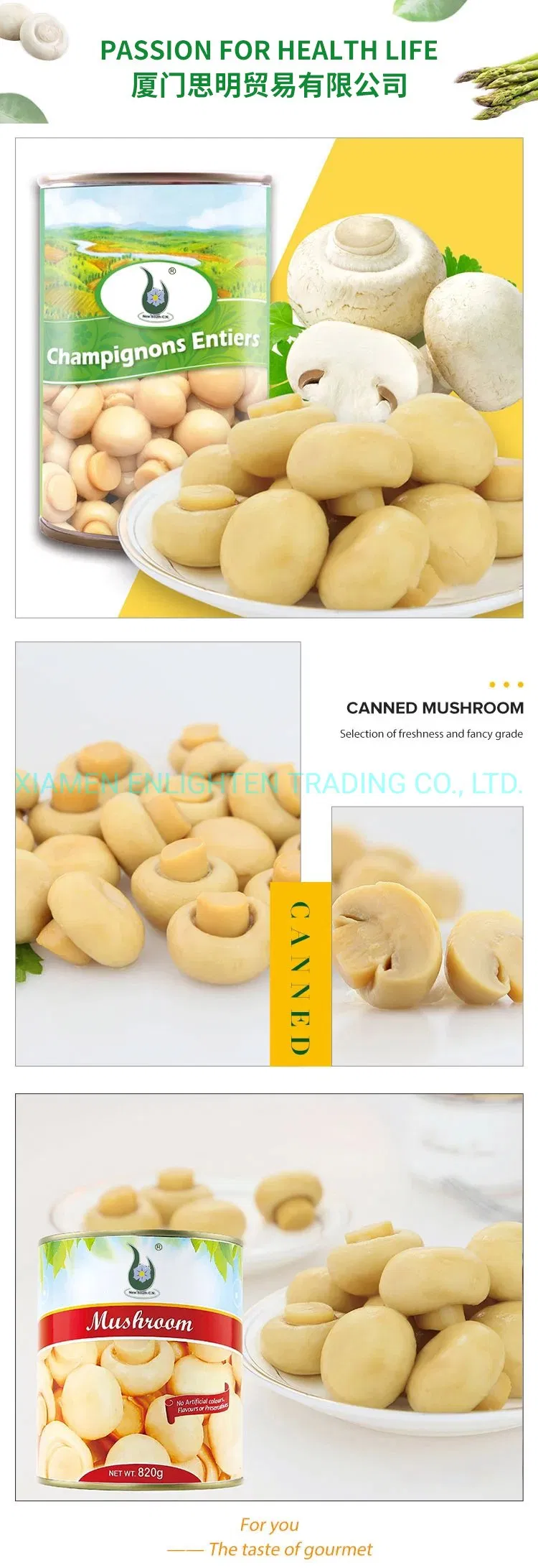 Easy Open Barrelled Canned Button Mushroom